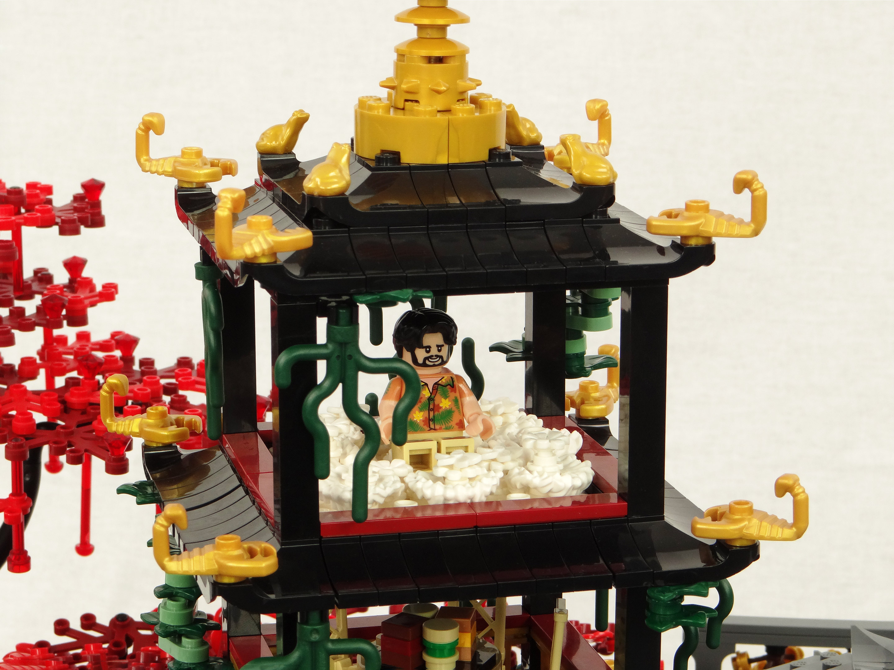 Pagoda 3rd level: meditation area covered in white moss spirit-vault-9-meditation